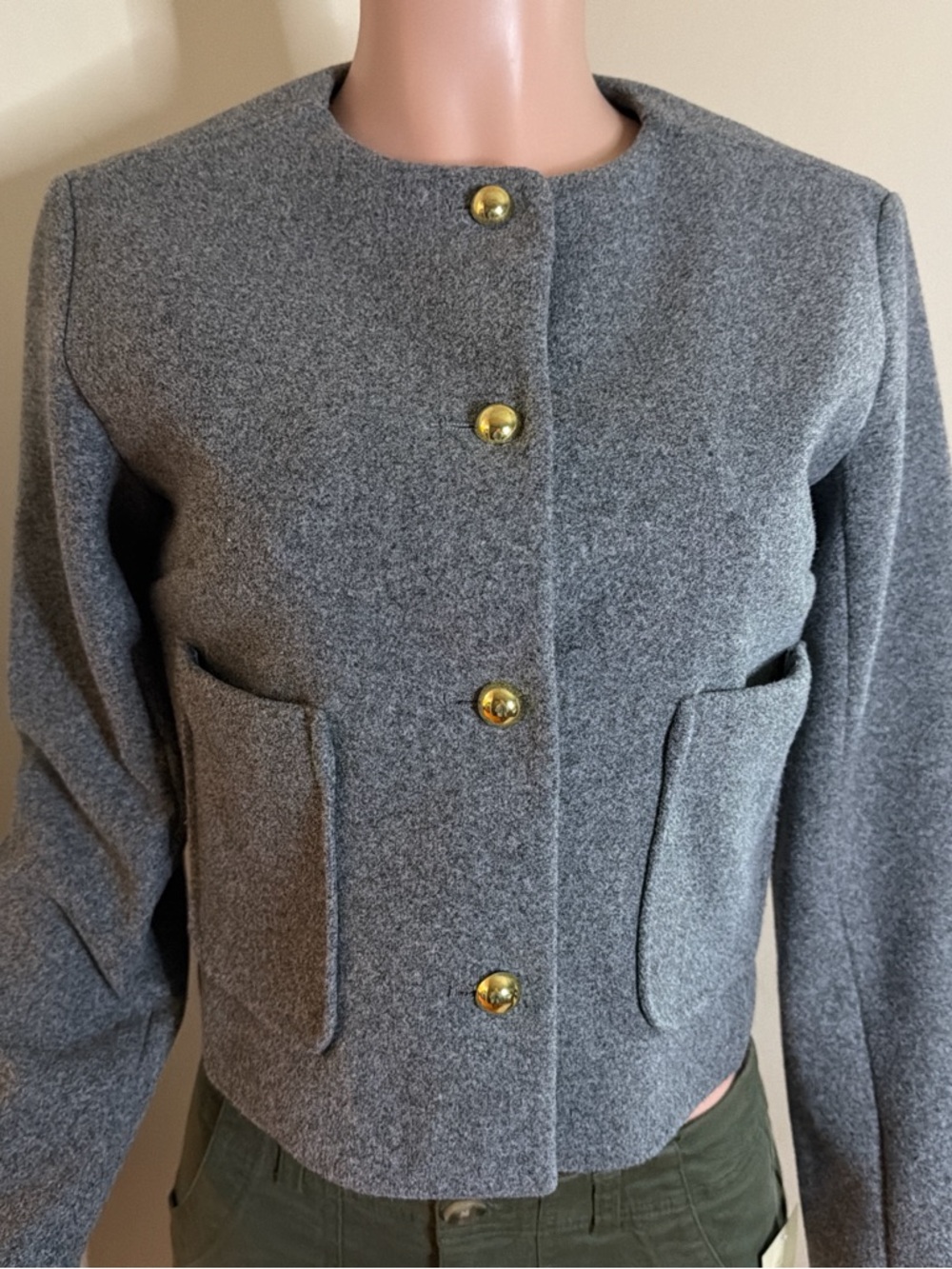 a new day Gray Cropped Wool-Blend Button Jacket with Gold Buttons New Without Ta
